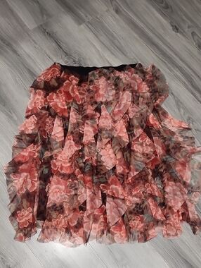 EUC Layered Midi Animal Rose Tulle Midi Skirt
